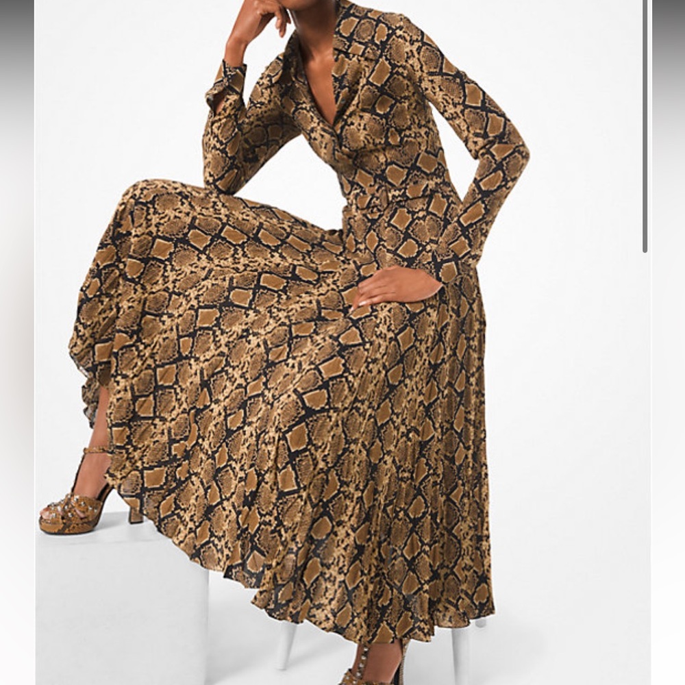 Michael Kors Collection Python Crushed Silk-Georgette Shirtdress